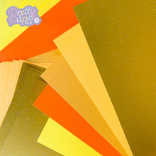 Load image into Gallery viewer, African Sunrise Paper Pack A5, 30 Sheets | Plain, Pearlised & Sparkle Paper Pad | Gold Orange Yellow Craft Paper