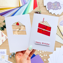 Load image into Gallery viewer, Two iris paper fold cake slice cards
