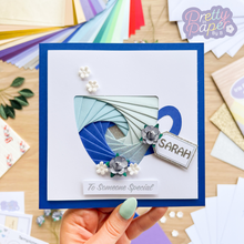 Load image into Gallery viewer, Blue tea cup labelled 'Sarah'