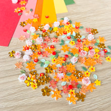 Load image into Gallery viewer, Mini Mix Autumn Flower and Leaf Embellishments (250 pack) | Multicolour 3D Fall Flowers and Leaves | Card Making