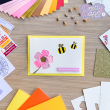 Load image into Gallery viewer, Flower and two bees iris fold card