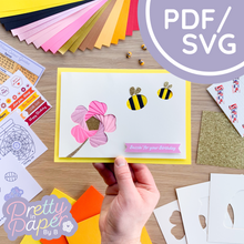Load image into Gallery viewer, Bees and Flower Iris Folding Pattern PDF & SVG | Intermediate Printable Download | Cut File | Card Making