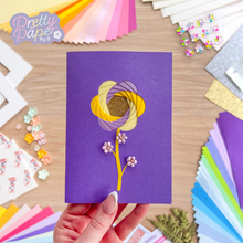 Load image into Gallery viewer, Blossom flower card in purple and yellow