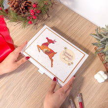 Load image into Gallery viewer, Small Gift Box | A5 Shallow White Gift Box with Magnetic Fastening and Hidden Ribbon Tab | Reindeer or Hedgehog
