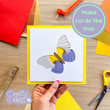 Load image into Gallery viewer, Butterfly Aperture Card Pack - Iris fold card on yellow
