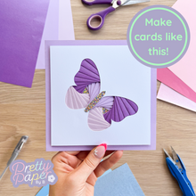 Load image into Gallery viewer, Butterfly Aperture Card (Pack of 3) | 3 x Square White Apertures, Cool Coloured Card Blanks & White Envelopes