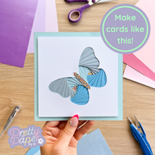 Load image into Gallery viewer, Butterfly Aperture Card (Pack of 3) | 3 x Square White Apertures, Cool Coloured Card Blanks & White Envelopes
