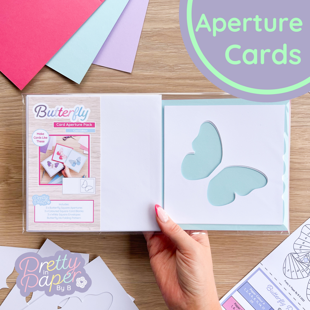 Butterfly Aperture Card (Pack of 3) | 3 x Square White Apertures, Cool Coloured Card Blanks & White Envelopes