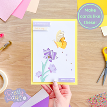 Load image into Gallery viewer, iris fold butterfly and flower on yellow card