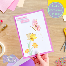 Load image into Gallery viewer, iris fold butterfly and flower on pink card