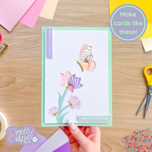Load image into Gallery viewer, iris fold butterfly and flower on green card