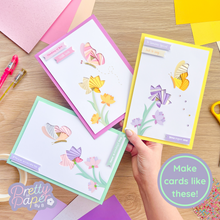 Load image into Gallery viewer, Make cards like these - three iris fold butterfly and flower cards