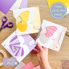 Load image into Gallery viewer, Make cards like these - three butterfly wing iris fold cards