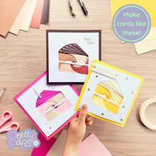 Load image into Gallery viewer, Make cards like these - three iris folding cake slice greeting cards