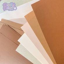 Load image into Gallery viewer, Caramel Latte Paper Pack A5, 30 Sheets | Plain, Pearlised & Sparkle Paper Pad | Cream Brown Craft Paper