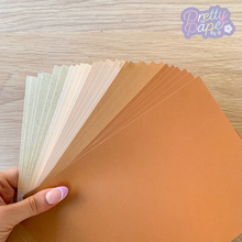 Load image into Gallery viewer, Caramel Latte Paper Pack A5, 30 Sheets | Plain, Pearlised & Sparkle Paper Pad | Cream Brown Craft Paper