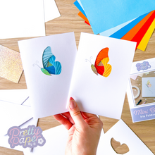 Load image into Gallery viewer, Blue and orange iris fold butterfly wing cards