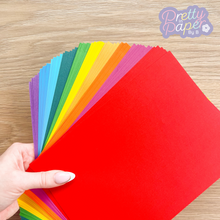 Load image into Gallery viewer, Carnival Brights Paper Pack A5, 60 Sheets | Plain & Pearlised Paper Pad | Yellow, Orange, Pink, Purple, Green, Blue Craft Paper