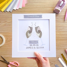 Load image into Gallery viewer, Framed wedding picture with personalized details on a wooden table.