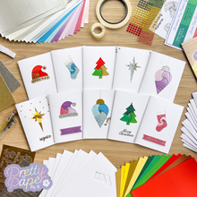 Load image into Gallery viewer, Ten iris fold christmas cards made with the Christmas Collection kit