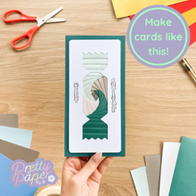 Load image into Gallery viewer, Christmas Cracker Aperture Cards (Pack of 3) | 3 x Rectangular White Apertures, Coloured Card Blanks & White Envelopes