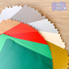 Load image into Gallery viewer, Christmas Paper Pack A5, 60 Sheets | Plain, Pearlised & Sparkle Paper Pad | Red Green Gold Silver Craft Paper