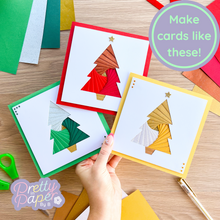 Load image into Gallery viewer, make cards like these - three iris fold Christmas tree cards