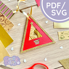 Load image into Gallery viewer, Basic Christmas Tree Iris Folding Pattern PDF & SVG | Mini Christmas Tree Beginner Printable Download | Cut File | Card Making Template