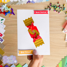 Load image into Gallery viewer, Red and gold iris folding cracker card