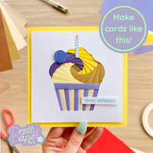 Load image into Gallery viewer, Cupcake Aperture Card (Pack of 3) | 3 x Square White Apertures, Coloured Card Blanks & White Envelopes