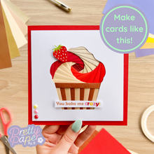 Load image into Gallery viewer, Cupcake Aperture Card (Pack of 3) | 3 x Square White Apertures, Coloured Card Blanks & White Envelopes
