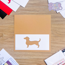 Load image into Gallery viewer, Dachshund Aperture on buff brown card blank
