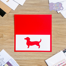 Load image into Gallery viewer, Dachshund Aperture on red card blank