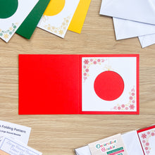 Load image into Gallery viewer, *New Revised Edition* Decorative Bauble Aperture Card (Pack of 3) | 3 x Square White Decorated Round Christmas Apertures, Coloured Card Blanks & White Envelopes