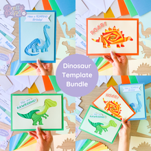Load image into Gallery viewer, Dinosaur Bundle | Iris Folding Pattern Templates | T-rex Stegosaurus Diplodocus