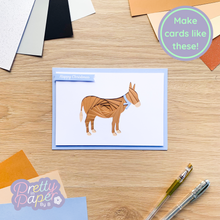 Load image into Gallery viewer, Donkey Aperture Card (Pack of 3) | 3 x Rectangular White Apertures, A5 Coloured Card Blanks & White Envelopes