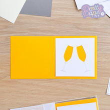 Load image into Gallery viewer, double champagne aperture on buttercup gold card blank