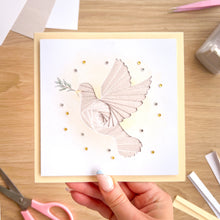 Load image into Gallery viewer, iris fold dove card embellished with adhesive gems