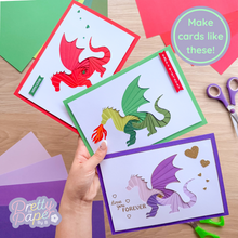 Load image into Gallery viewer, Make cards like these - three iris folding dragon greeting cards