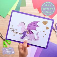 Load image into Gallery viewer, Make cards like this - iris folding purple dragon with 'love you forever' greeting