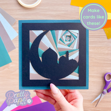 Load image into Gallery viewer, Eid Mubarak Silhouette Aperture Card (Pack of 3) | 3 x Square Black Apertures, Coloured Card Blanks &amp; White Envelopes
