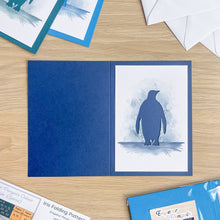 Load image into Gallery viewer, Emperor Penguin Aperture Card (Pack of 3) | 3 x A5 PRINTED Apertures, Coloured Card Blanks & White Envelopes | Christmas