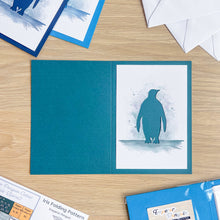 Load image into Gallery viewer, Emperor Penguin Aperture Card (Pack of 3) | 3 x A5 PRINTED Apertures, Coloured Card Blanks & White Envelopes | Christmas