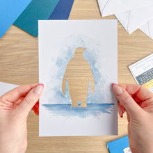 Load image into Gallery viewer, Emperor Penguin Aperture Card (Pack of 3) | 3 x A5 PRINTED Apertures, Coloured Card Blanks & White Envelopes | Christmas