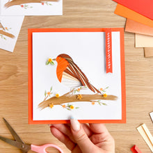 Load image into Gallery viewer, Iris fold robin card embellished with yellow flowers and Congratulations greeting