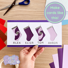 Load image into Gallery viewer, Family Christmas Stocking Aperture Cards (Pack of 3) | 3 x Rectangular White Apertures, Coloured Card Blanks & White Envelopes