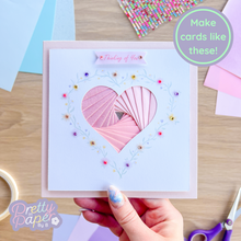 Load image into Gallery viewer, Make cards like this - pink iris fold floral heart card
