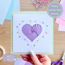 Load image into Gallery viewer, Make cards like this - lilac iris fold floral heart card