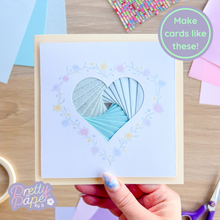 Load image into Gallery viewer, Make cards like this - mint green iris fold heart card