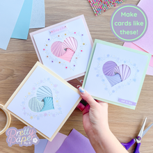 Load image into Gallery viewer, Make cards like these - three iris fold floral heart cards
